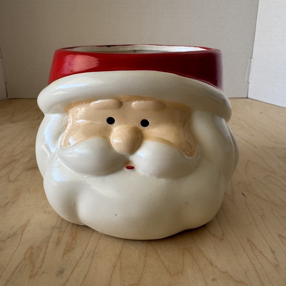 VTG Santa Claus Ceramic Head Christmas Planter, Jar, Centerpiece Decor Art